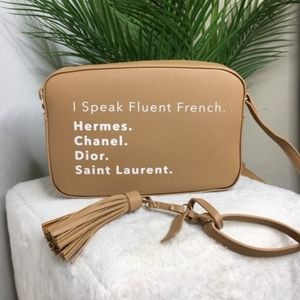 I Speak Fluent French gold color cross body
